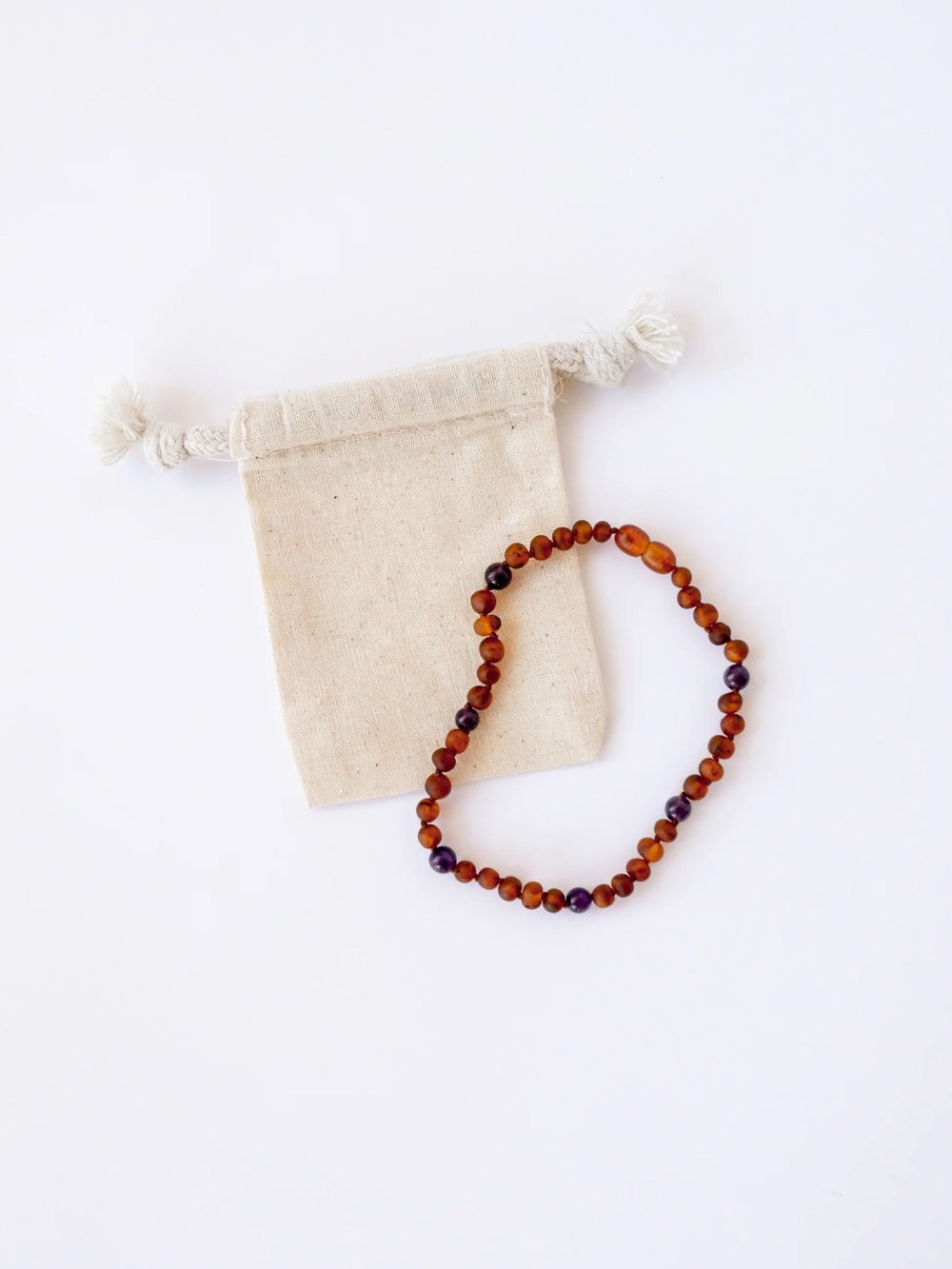 Raw Cognac Baltic Amber & Amethyst Halo Necklace 12” baby/child Necklace